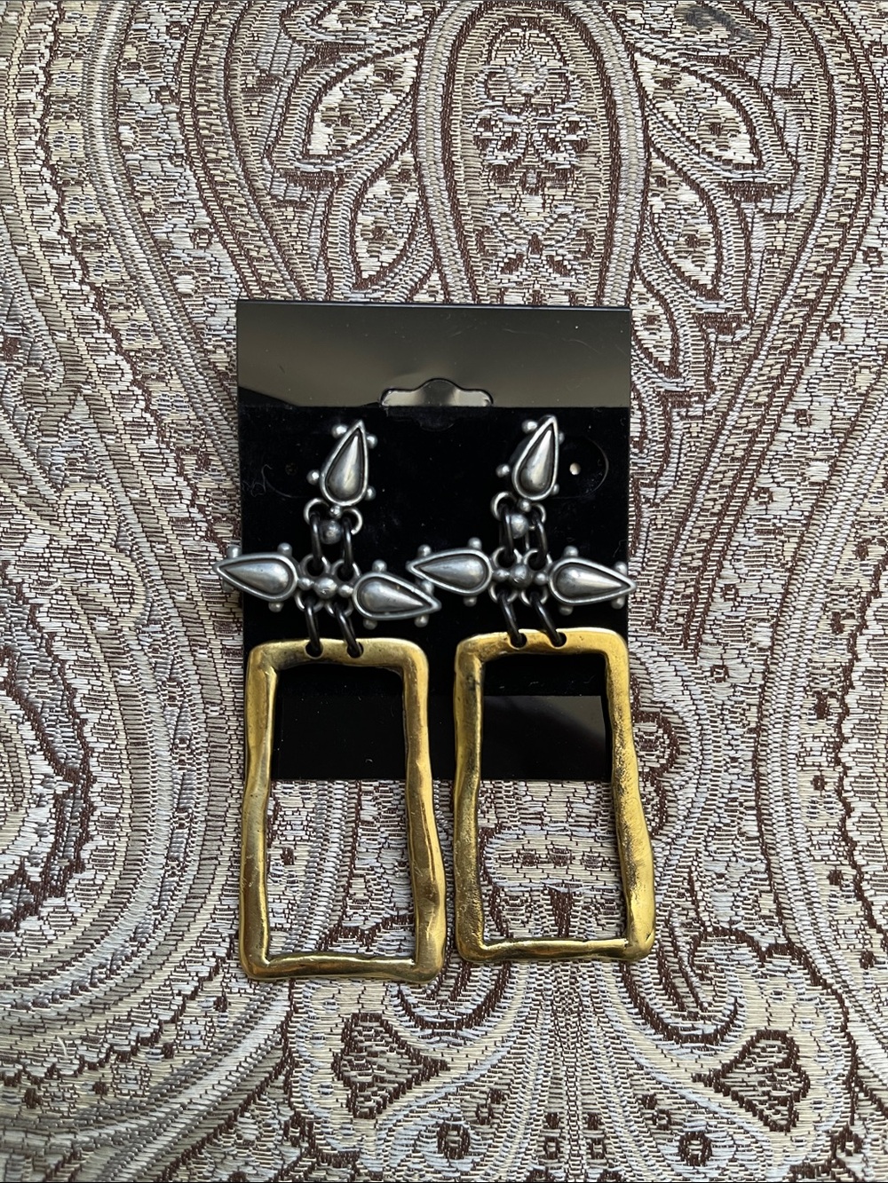 Bronze and Silver Plated Two-Tone Rectangular Drop Earrings